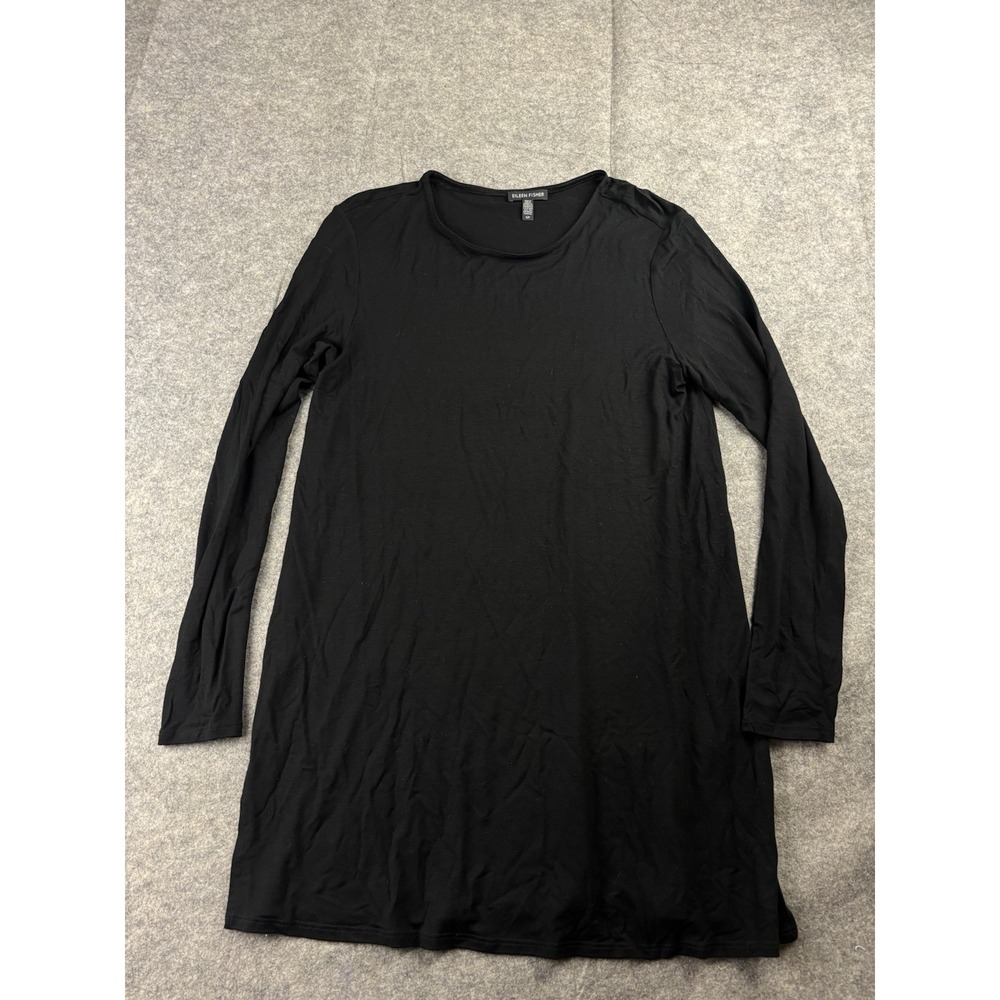 Eileen Fisher Viscose Jersey Longsleeve Tunic Shirt Black Slit Women's S Minimal